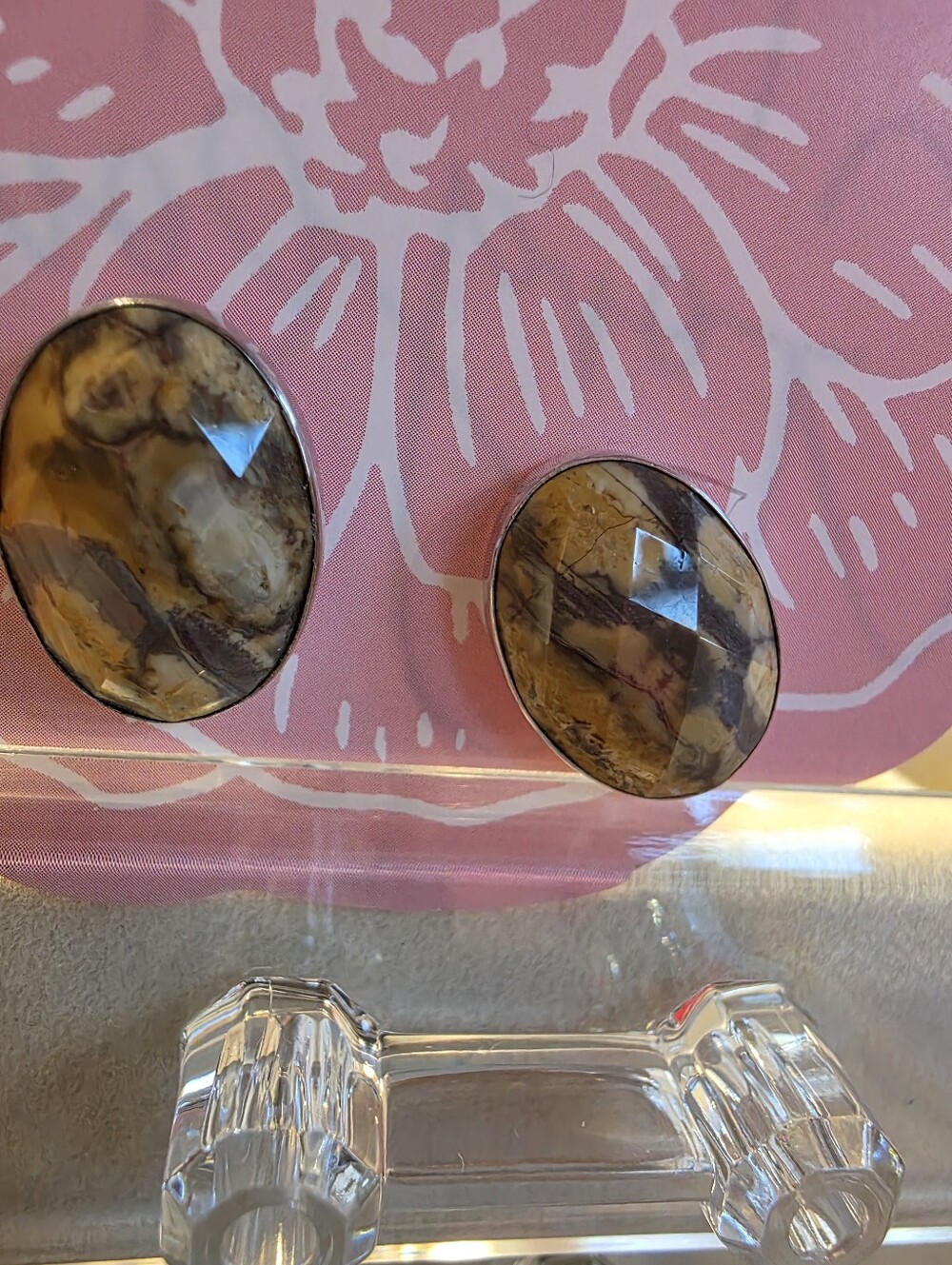 Brown Jasper Oval Stud Earrings -Fauceted Unbranded